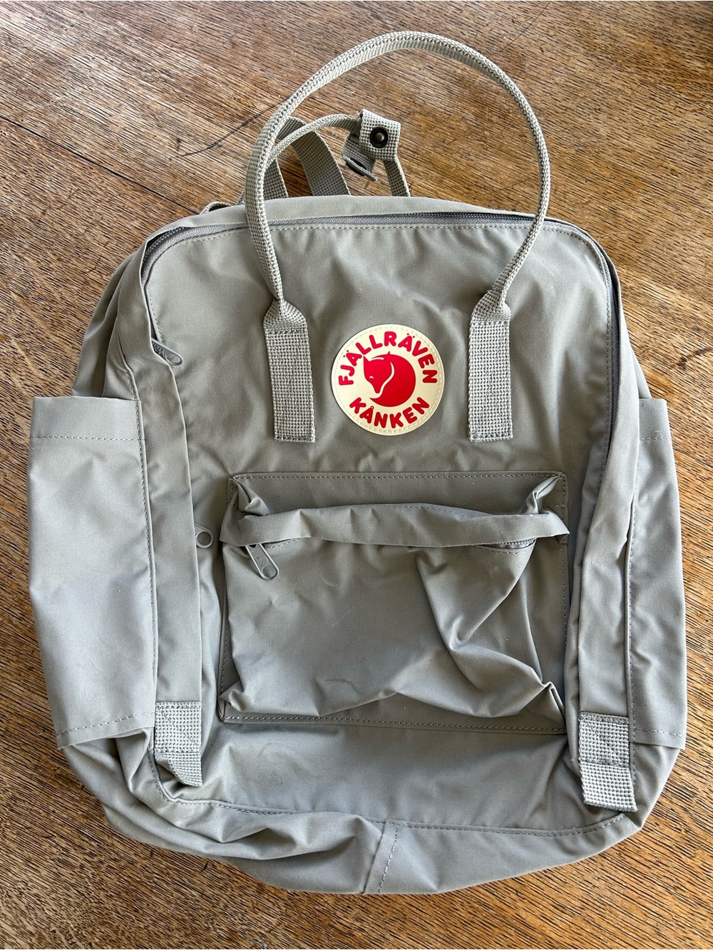 Fjallraven Kanken Backpack - Light Gray with Red Logo